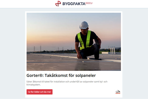 Gorter®: Takåtkomst för solpaneler | Isolerande och dränerande | Lös fuktproblem för gott med Dens 3 Spärrskikt | Prewi mot väggen | Nyhet Rockfon® Nordic | Ny fasadbeklädnad inspirerad av nordisk natur